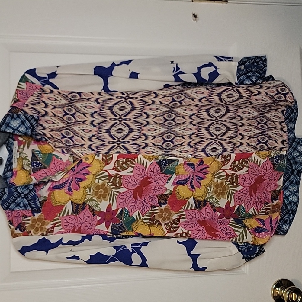 Colorful Floral and Geometric Patterned Blouse
